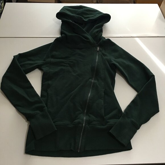 Nike Yoga Full Zip Hoodie Womens XS Green Asymmetrical CU5321 Jacket Sweatshirt - Picture 1 of 11